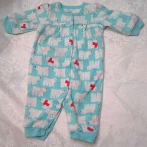 Carter's Baby Girl Fleece Sleeper Sz 3M Mint Green White Polar Bears Pink Snaps